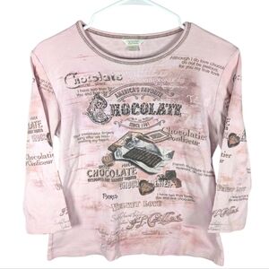 Christopher & Banks Womans Y2K Rhinestone Belgian French Chocolate Top Medium